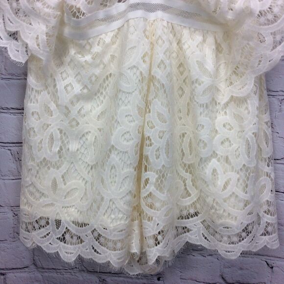 Luxxel Romper Women's Sz L Ivory Lace Sheer Top Lined Bottom Beachy Boho Festive - Picture 7 of 10